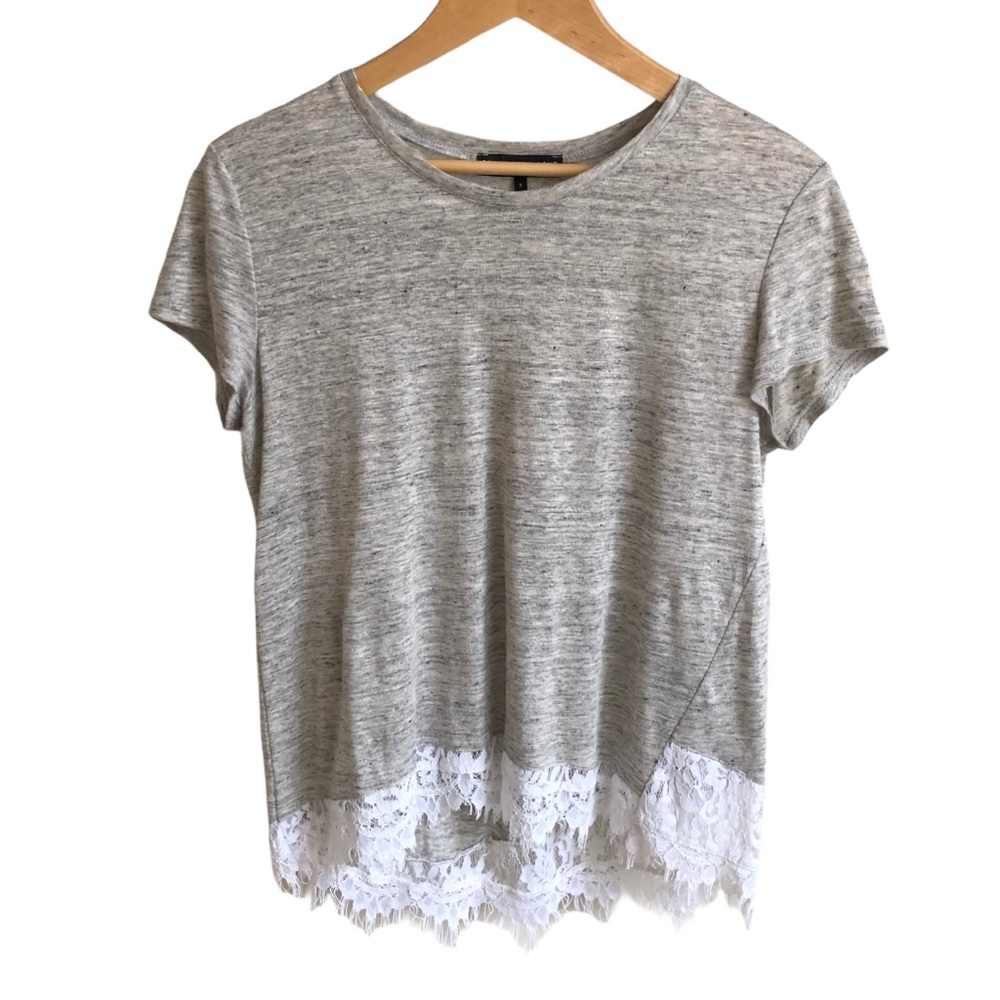 Generation Love Gray Short Sleeve Tee with Lace Hem